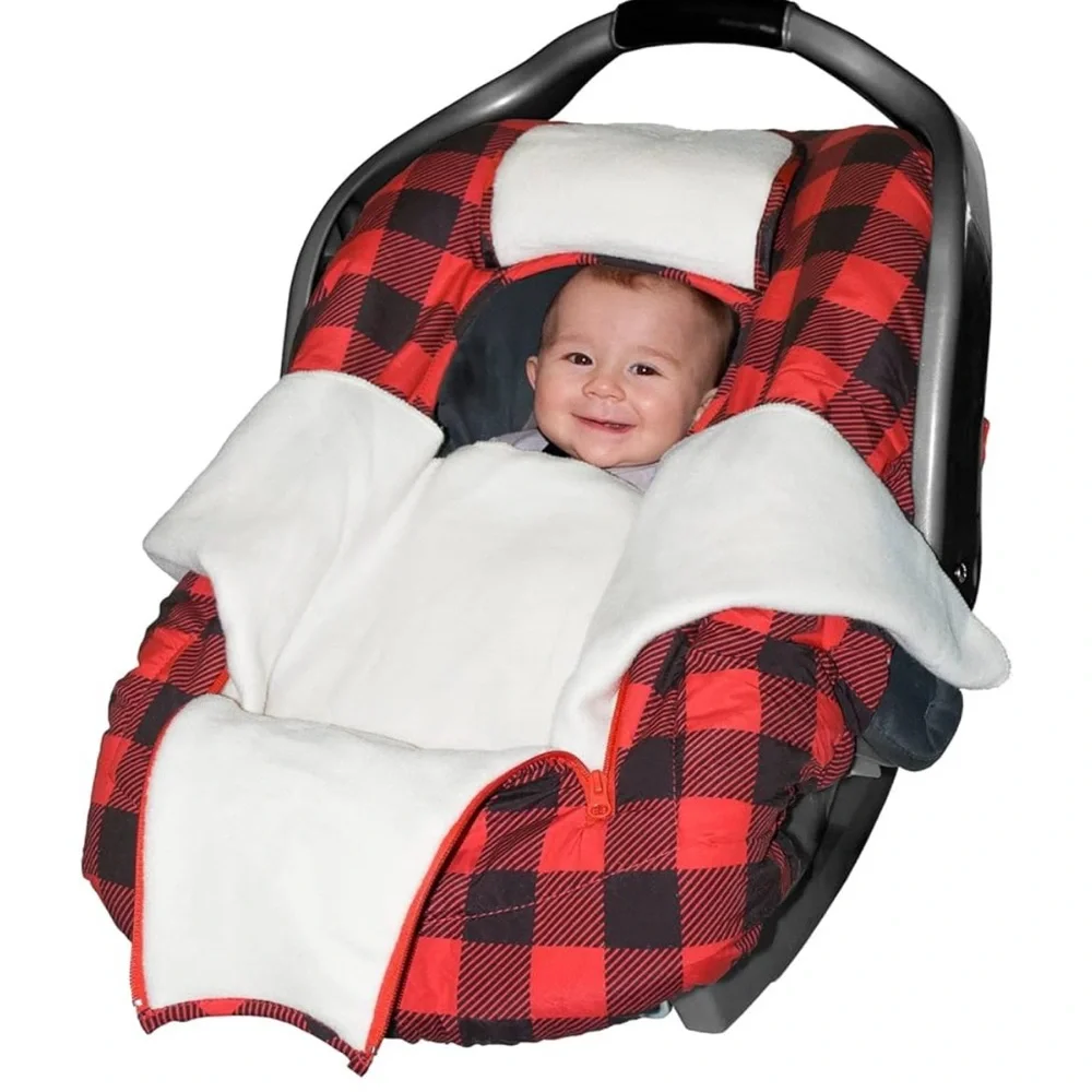 [Jolly Jumper] Arctic Sneak-A-Peek Red and Black Plaid Car Seat Cover